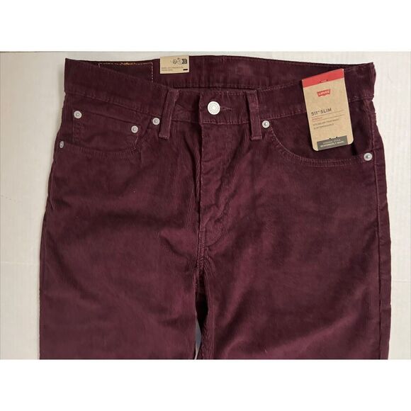 Levis 511 Slim Pants Mens 29 x 32 Maroon Corduroy Wine Tasting Stretch Pants - Picture 2 of 7